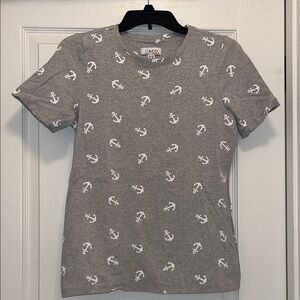 Denim&Co Gray Anchor Print Short Sleeve Tee